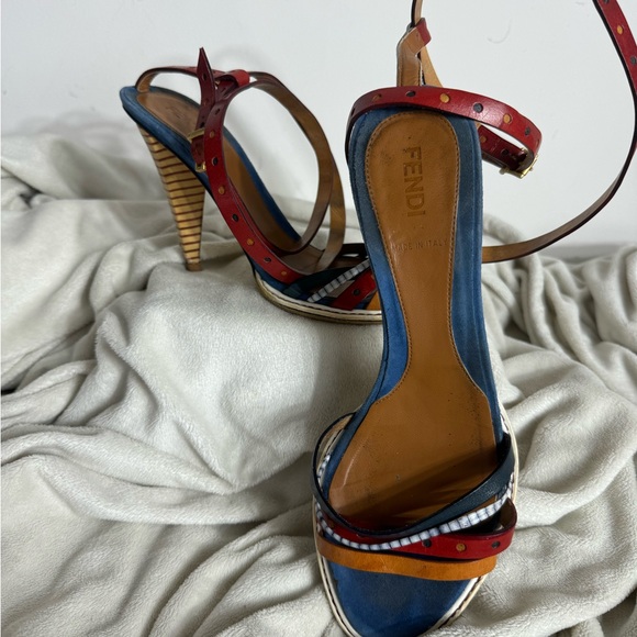 COPY - Fendi MultiColor MultiStrap Leather Wrap Around sandal kitten heals size… - Picture 6 of 10